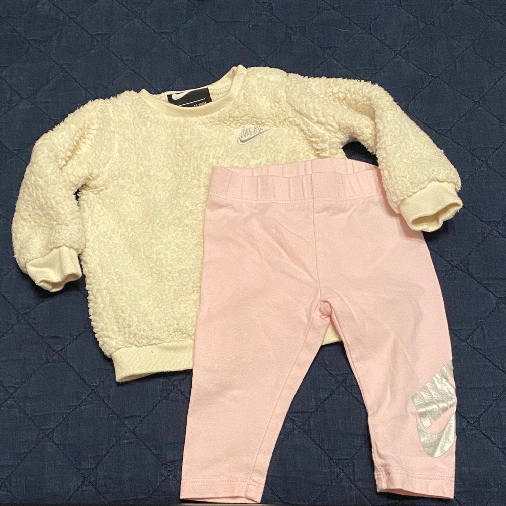 Nike Fleece Cream Top and Pink Leggings, 6 month